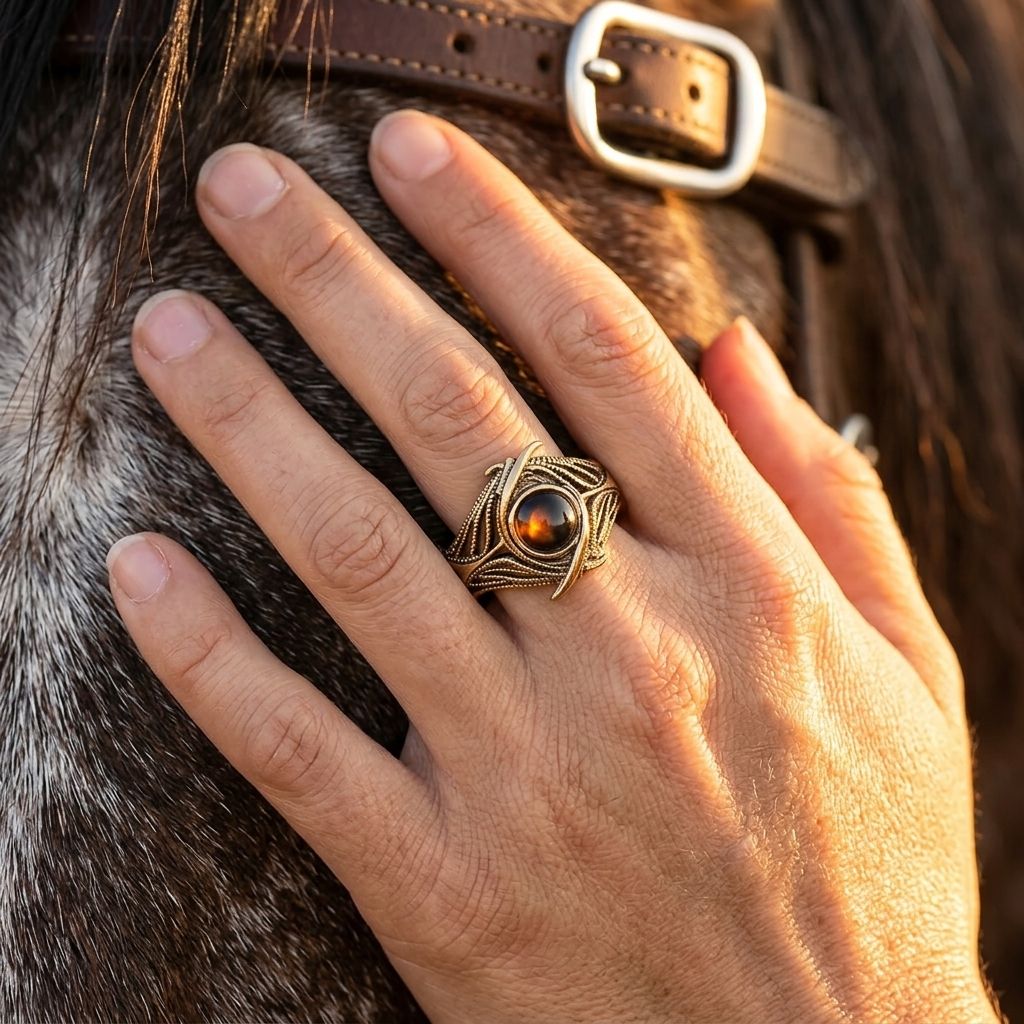 Retro Gold Amber Round Wing Ring