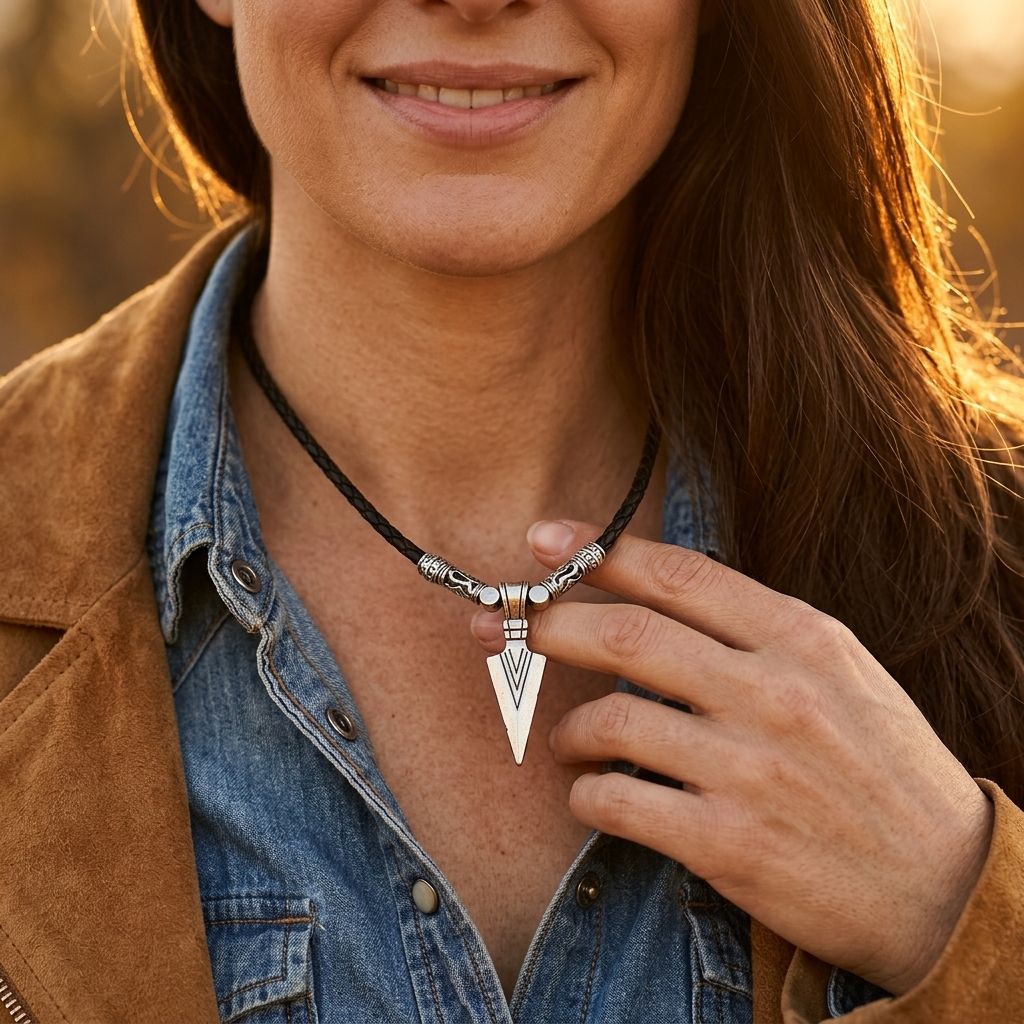 Silver Arrow Faux Leather Necklace