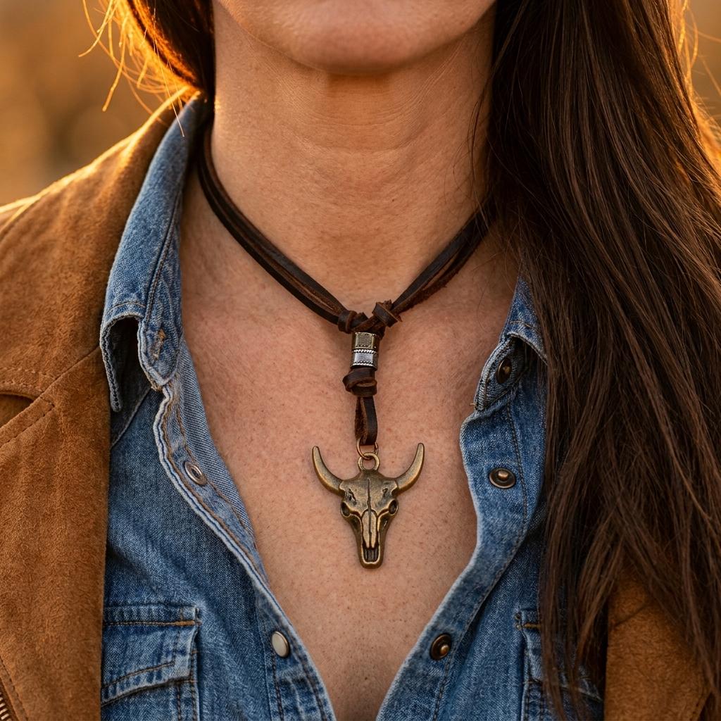 Western Brass Bull Skull Chain Bracelet