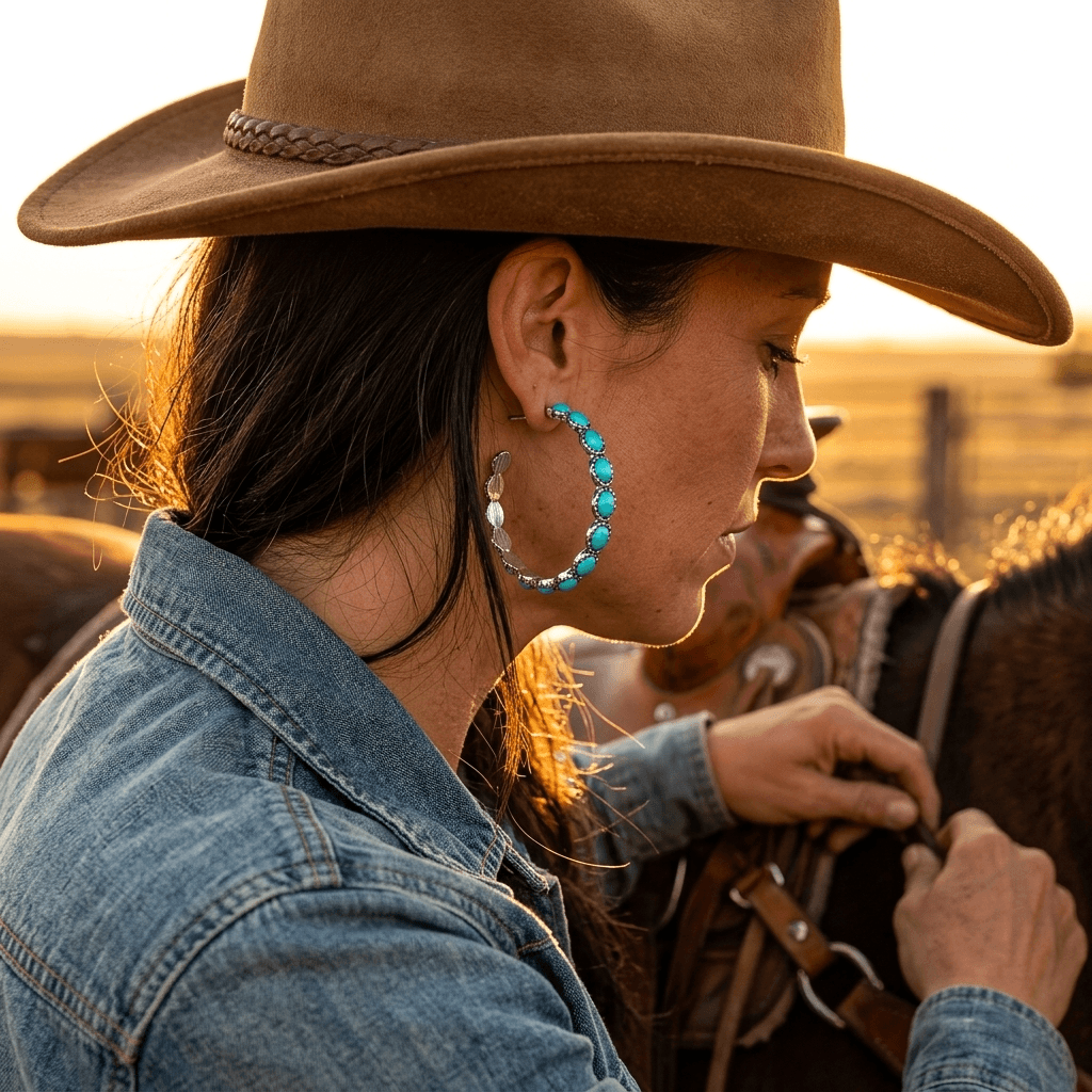 Turquoise Gold Crown Hoop Earrings