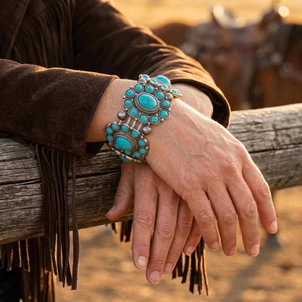 Vintage Silver Filigree Turquoise Round Bracelet