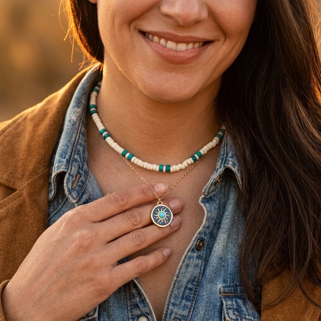 Boho Gold Sun Larimar Pendant Necklace