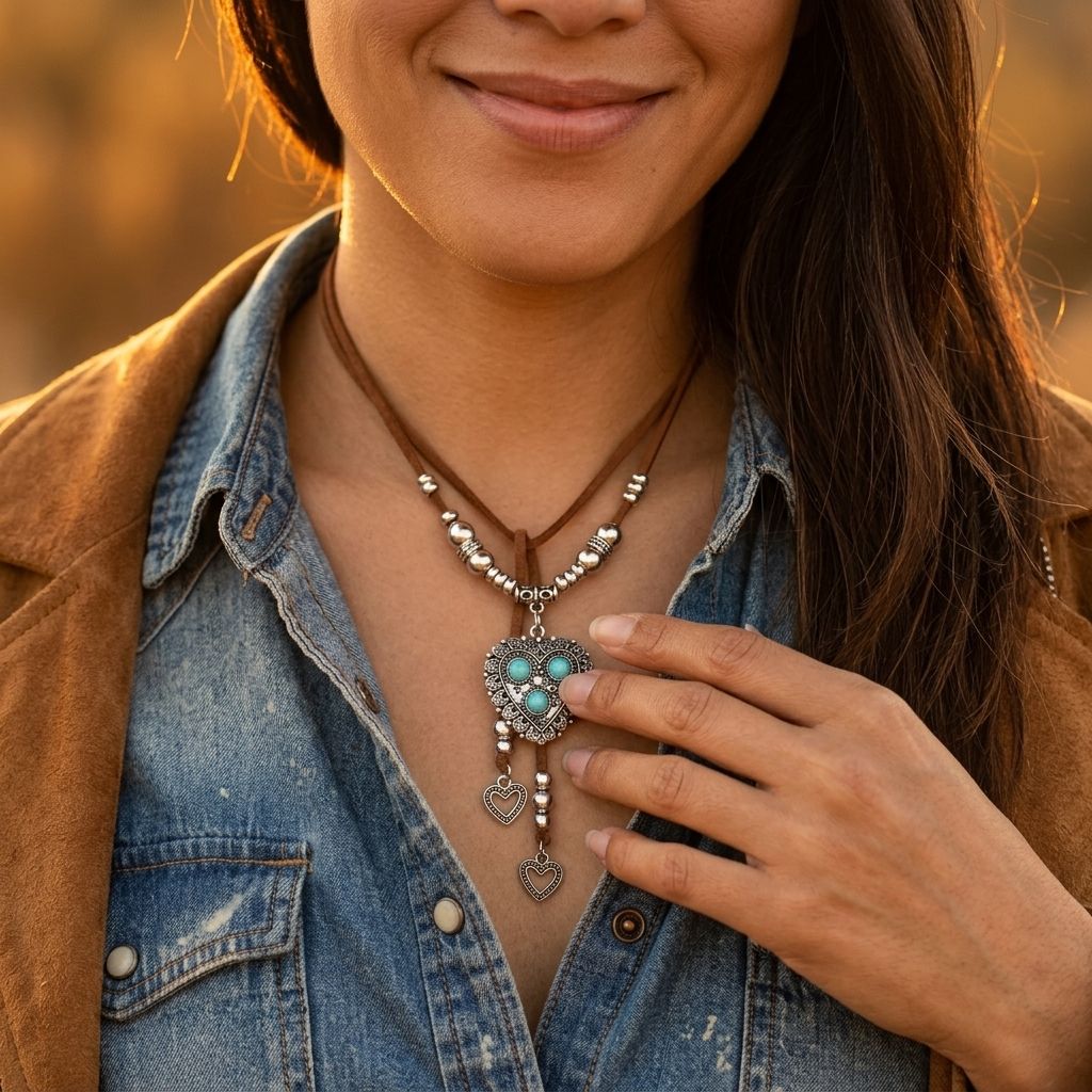 Vintage Silver Filigree Turquoise Heart Necklace