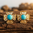 Vintage Gold Turquoise Floral Earrings