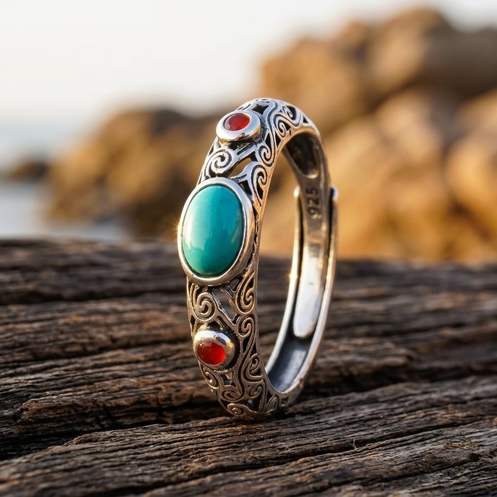 Vintage Silver Filigree Turquoise Ring