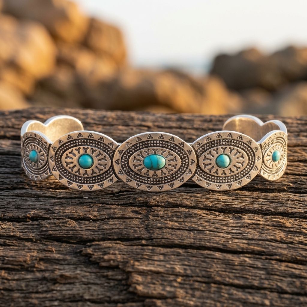Boho Silver Turquoise Filigree Bracelet