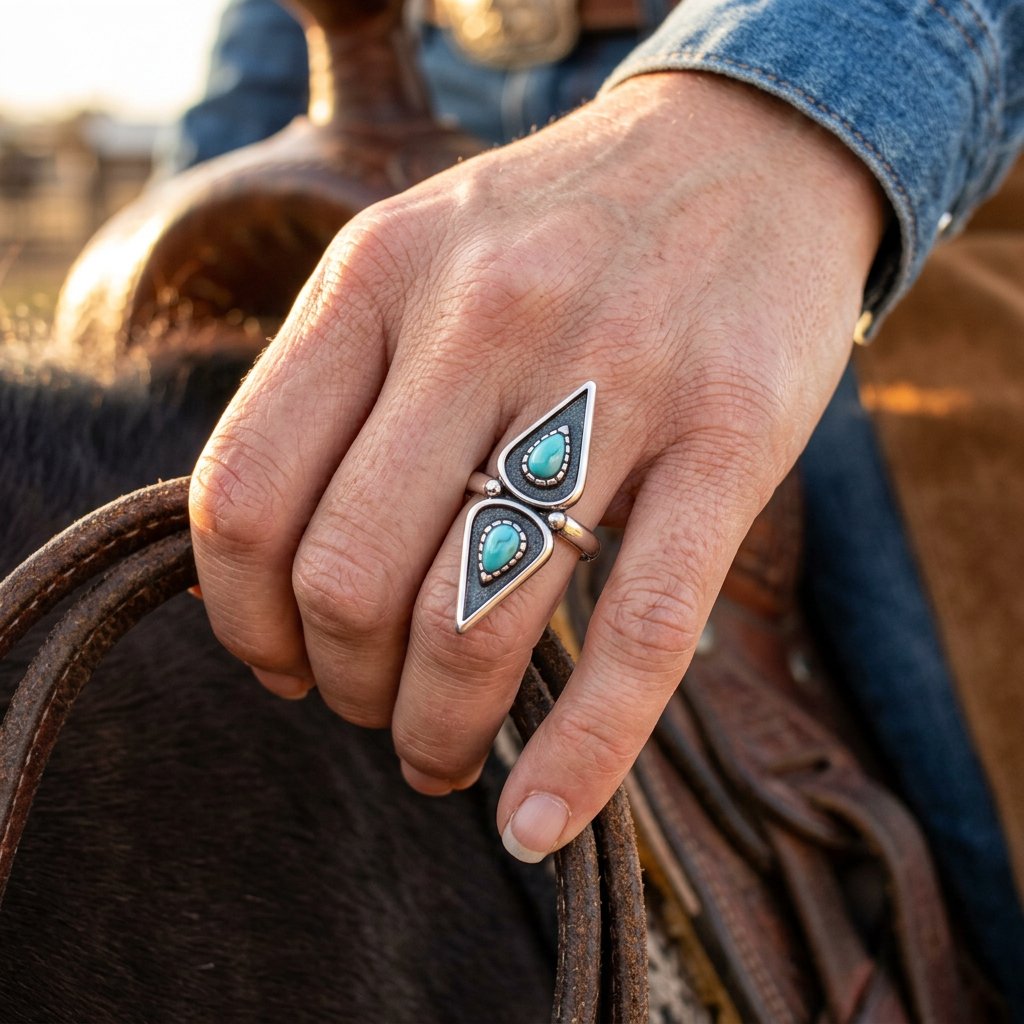 Boho Silver Double Teardrop Turquoise Ring