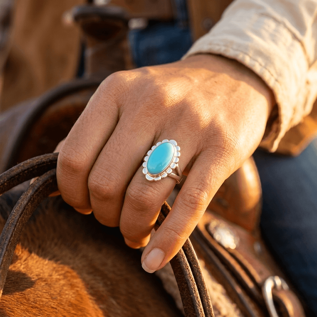 Vintage Silver Peach Heart Turquoise Ring