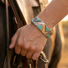 Bohemian Silver Turquoise Geometric Inlay Bracelet