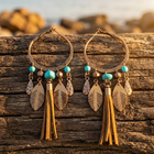 Bohemian Bronze Hoop Tassel Dangle Earrings
