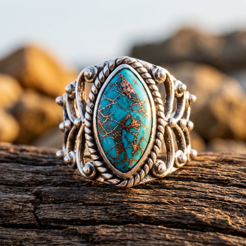 Vintage Silver Turquoise Oval Ring