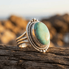 Retro Silver Turquoise Inlaid Statement Ring