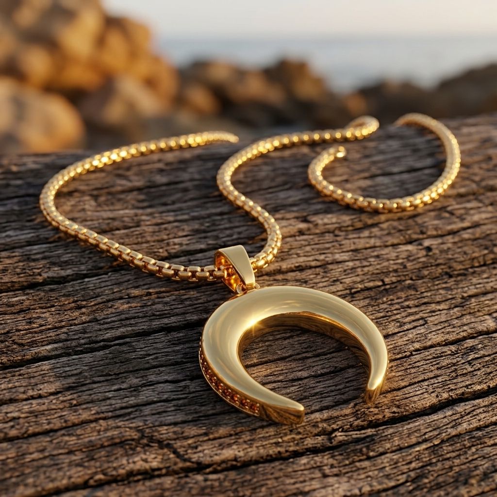 Gold Crescent Moon Horn Pendant Necklace