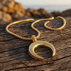 Gold Crescent Moon Horn Pendant Necklace