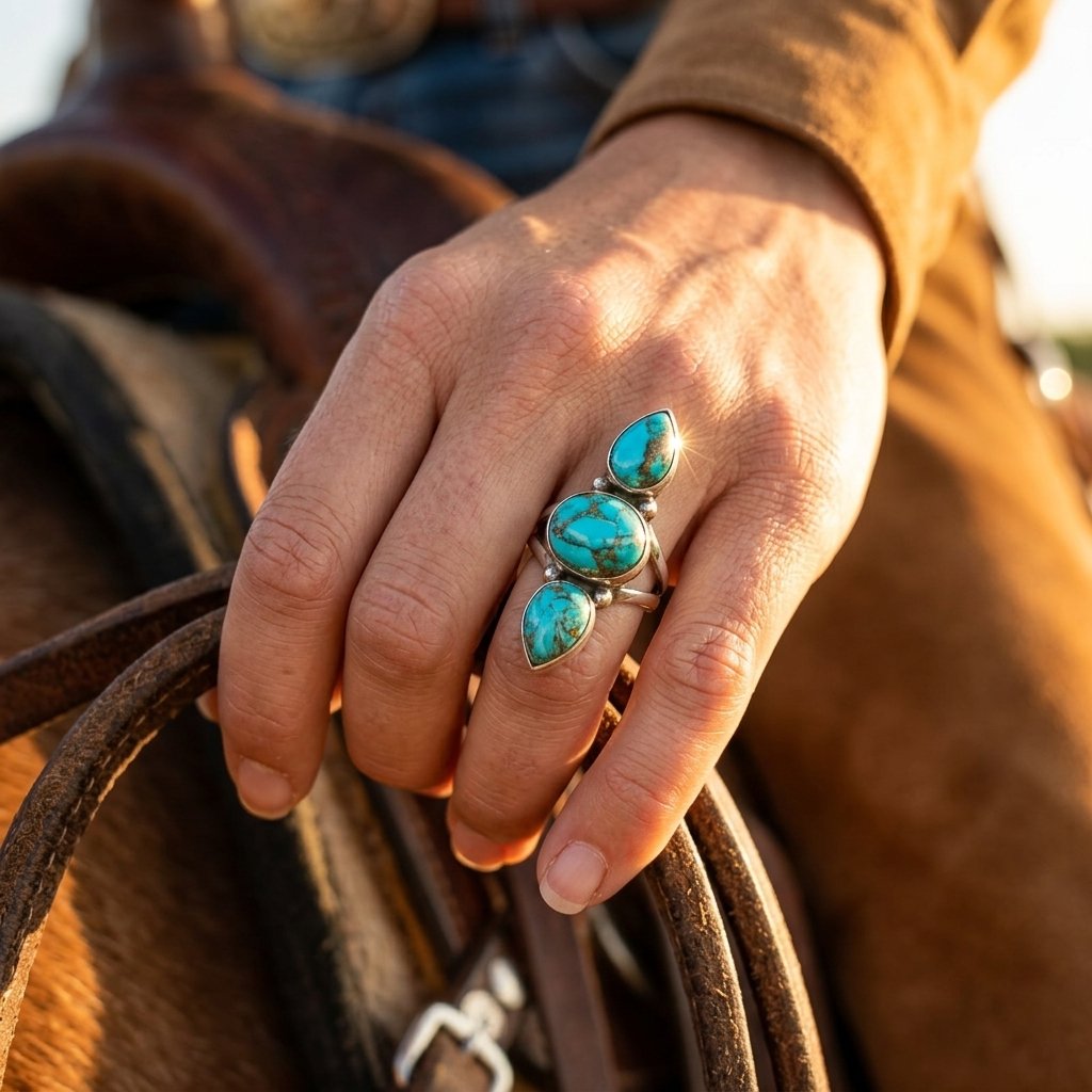 Boho Silver Turquoise Teardrop Ring