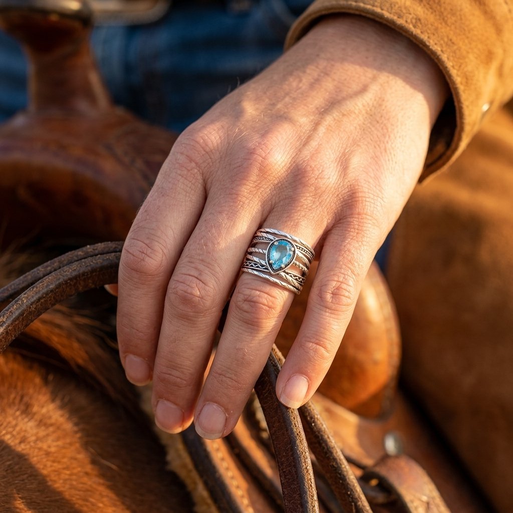 Boho Silver Synthetic Blue Oval Ring