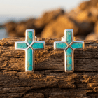 Vintage Turquoise Inlaid Cross Twist Hollow Earrings
