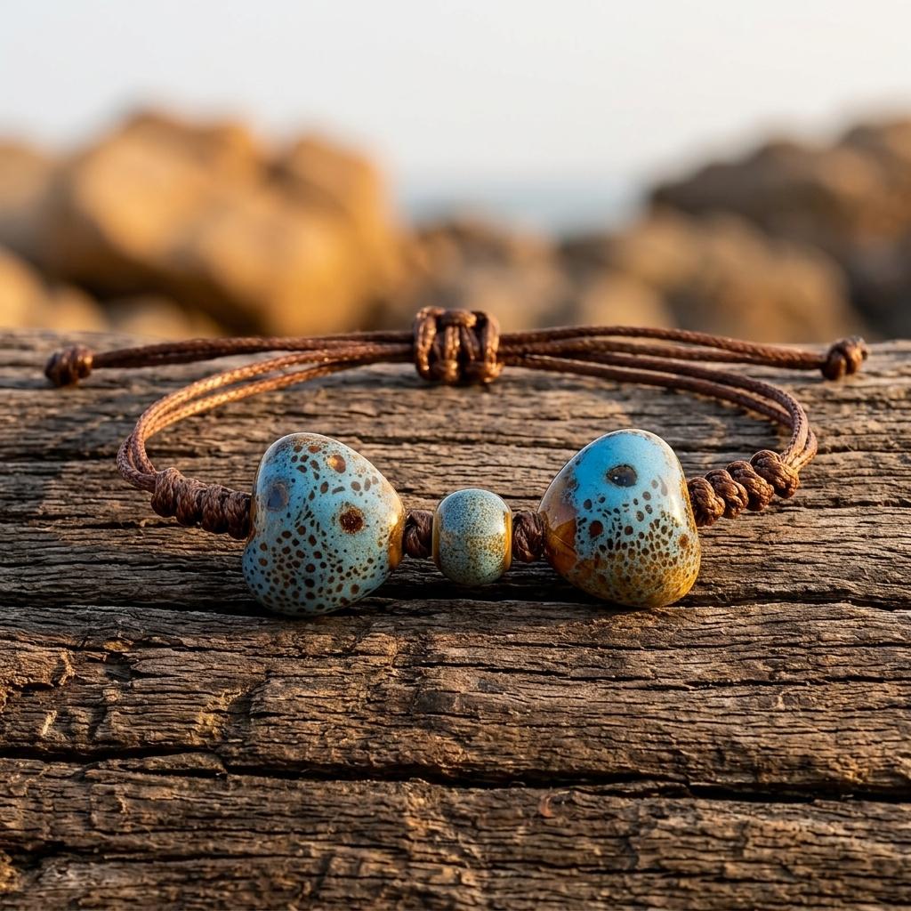 Boho Speckled Ceramic Bead Adjustable Bracelet