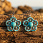 Bohemian Turquoise Floral Mandala Drop Earrings