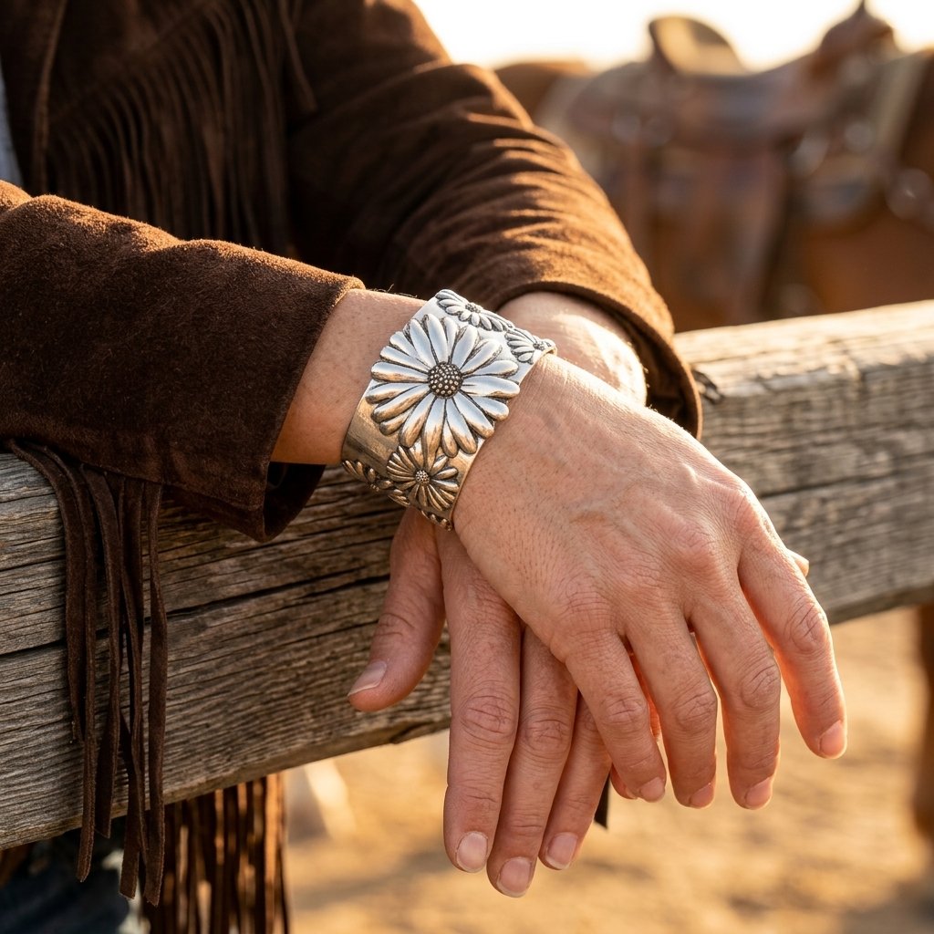 Boho Bronze Embossed Daisy Flower Bracelet