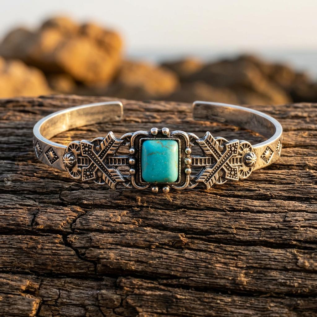Boho Silver Turquoise Square Bracelet