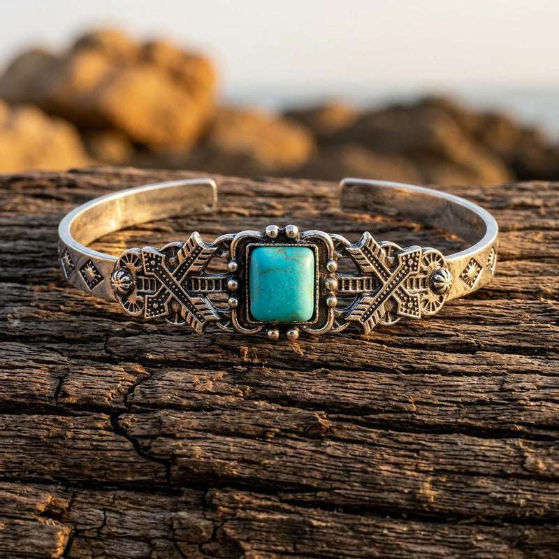 Boho Silver Turquoise Square Bracelet