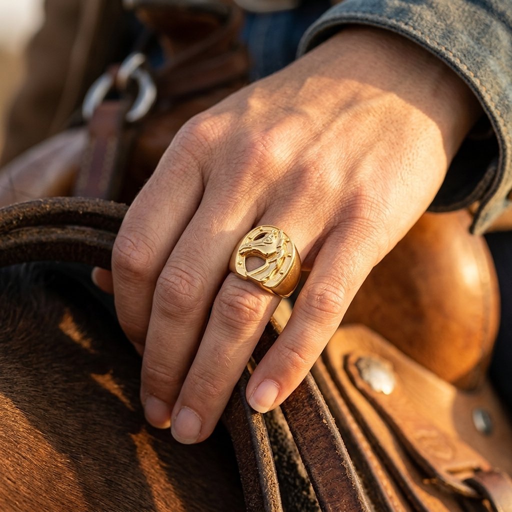 Gold Horseshoe Horse Head Ring