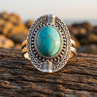 Boho Silver Turquoise Oval Ring