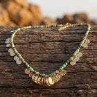 Boho Green Turquoise Beaded Gold Disc Necklace