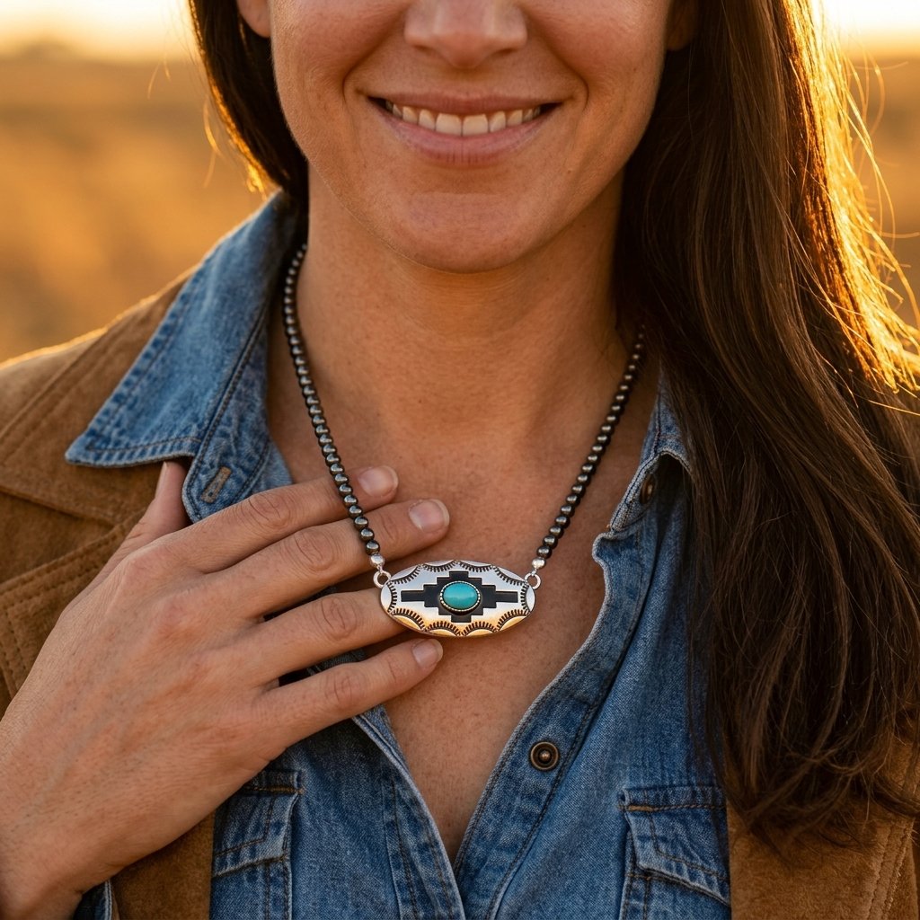 Southwestern Silver Turquoise Cross Necklace