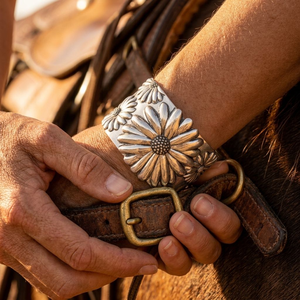 Boho Bronze Embossed Daisy Flower Bracelet