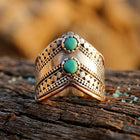 Retro Brass Turquoise Filigree V Shaped Ring