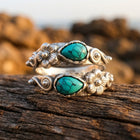 Boho Silver Turquoise Filigree Flower Ring
