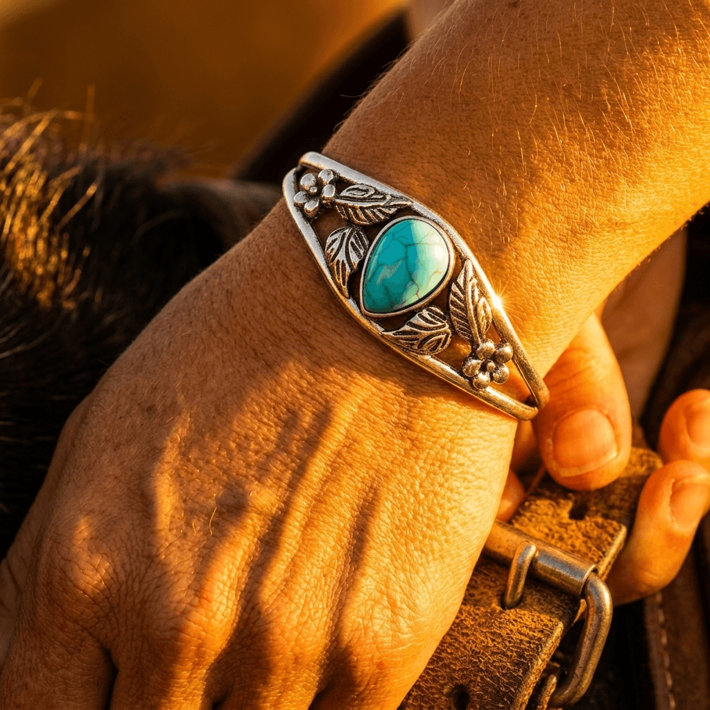 Silver Turquoise Open Statement Bracelet
