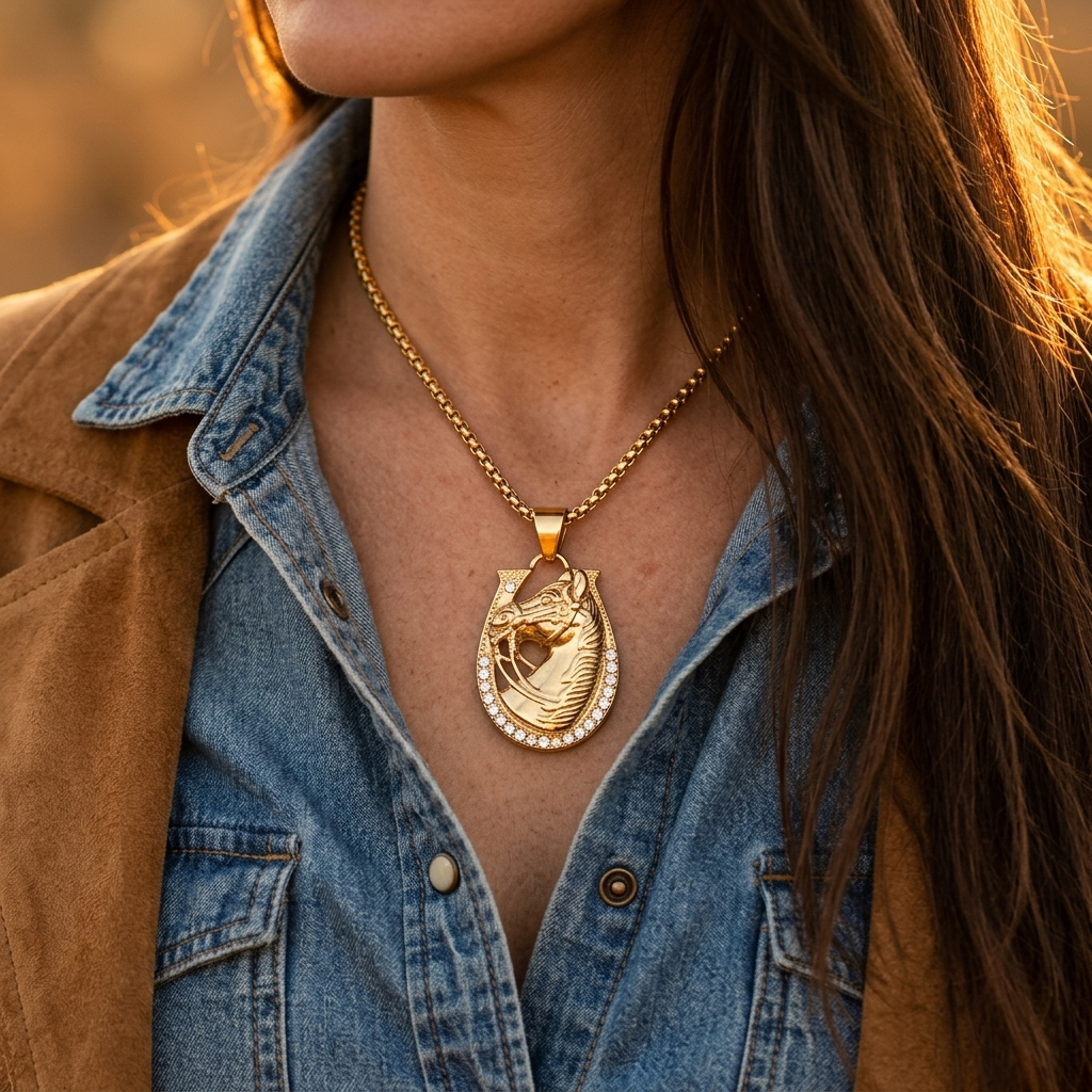 Gold Horse Head Teardrop Cubic Zirconia Necklace