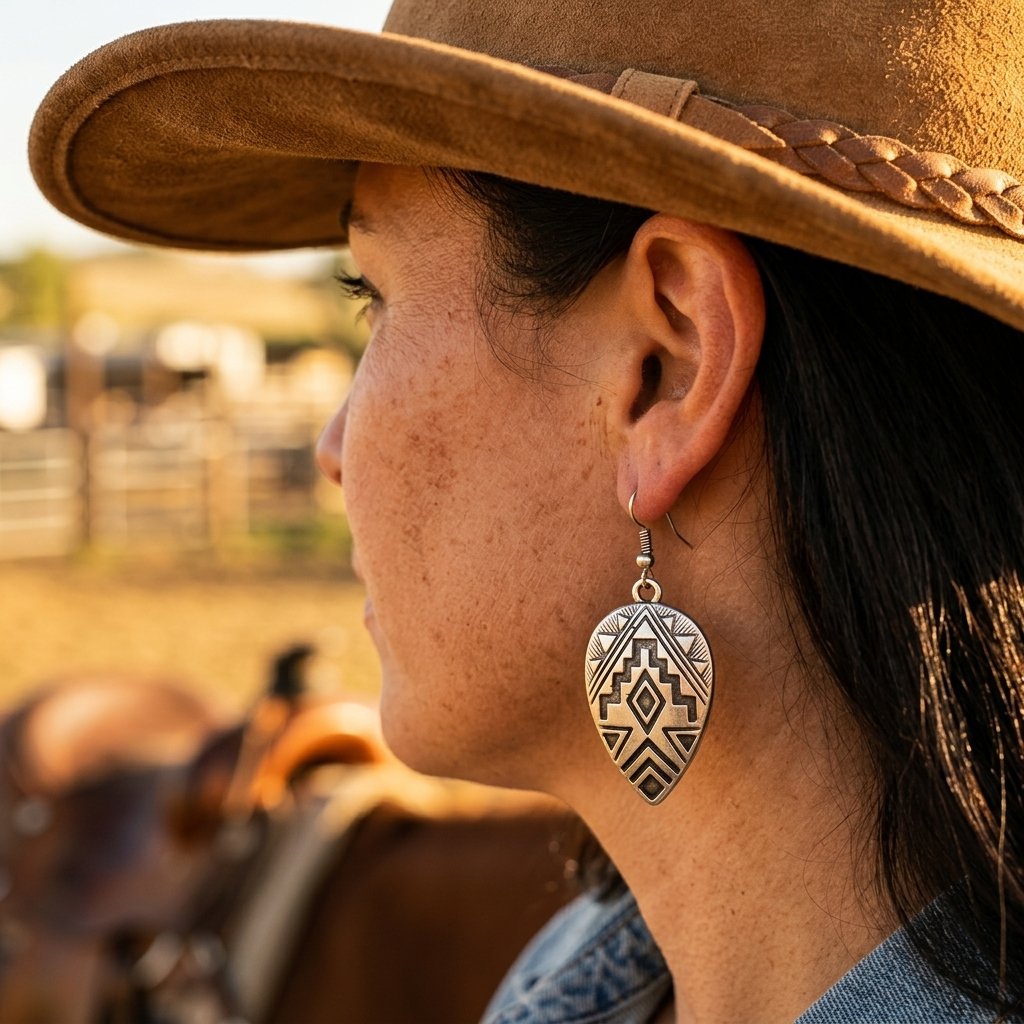 Southwestern Silver Stamped Oval Earrings