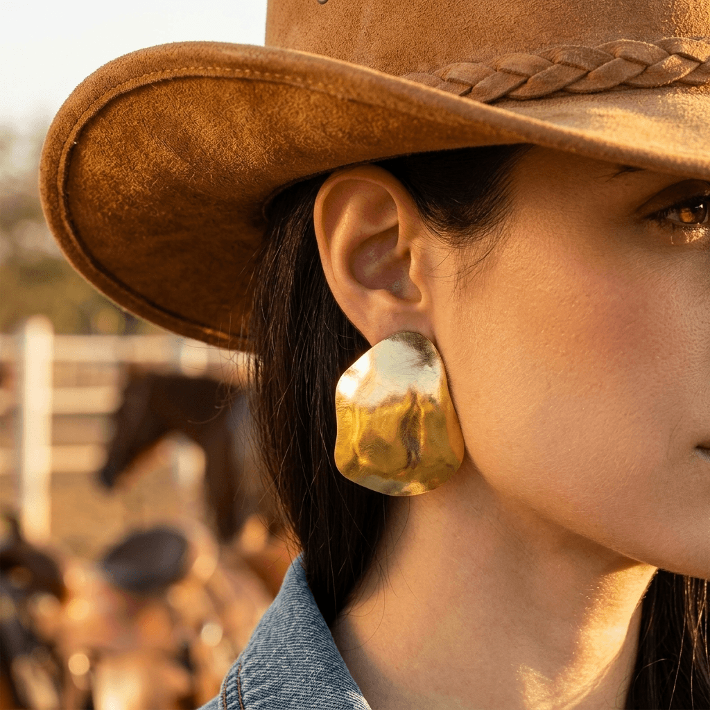 Gold Plated Black Enamel Punk Earrings