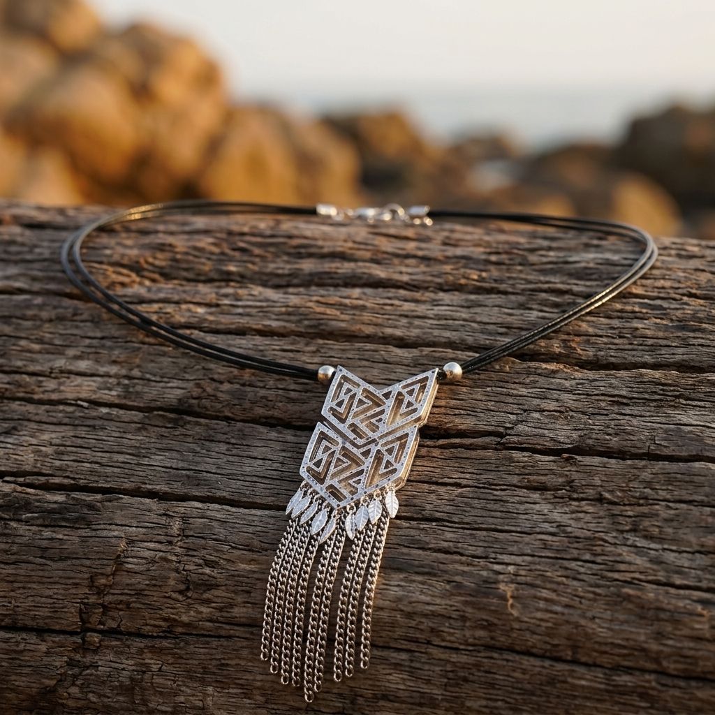 Vintage Silver Geometric Tassel Pendant Necklace