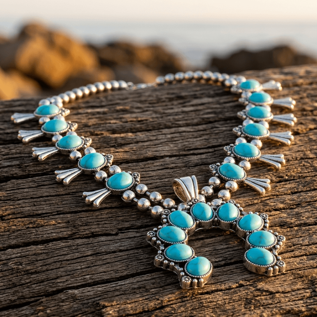 Metallic Feather Turquoise Statement Necklace