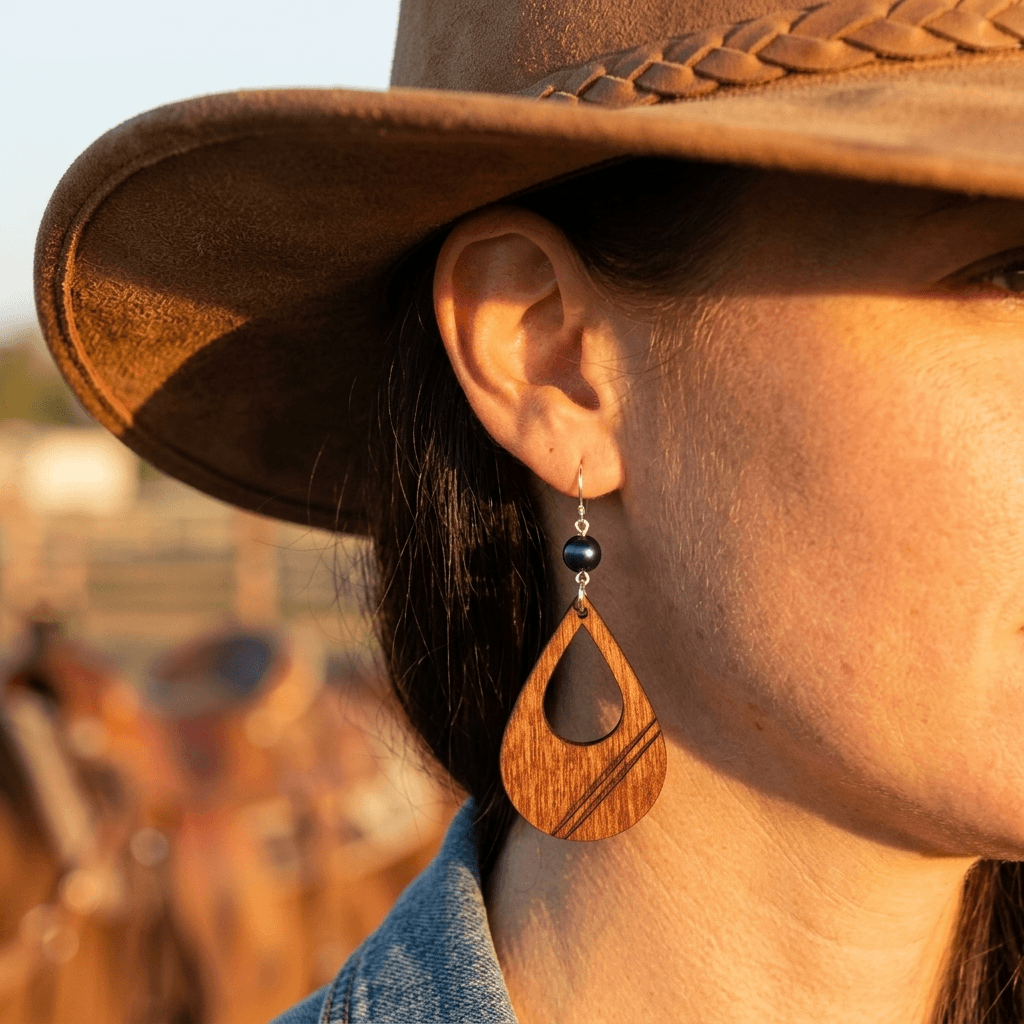 Vintage Western Teardrop Wood Earrings