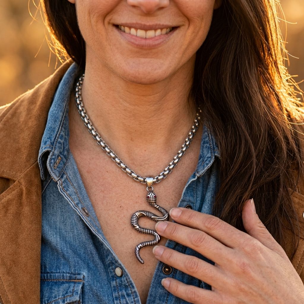 Gothic Silver Snake Pendant Necklace