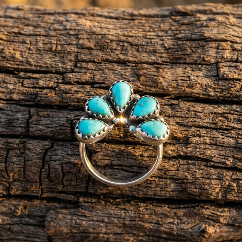 Turquoise Silver Cluster Flower Ring