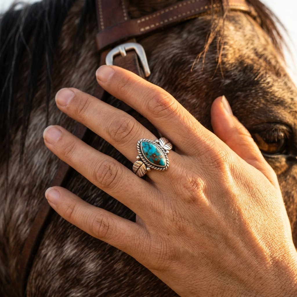 Vintage Silver Turquoise Leaf Ring