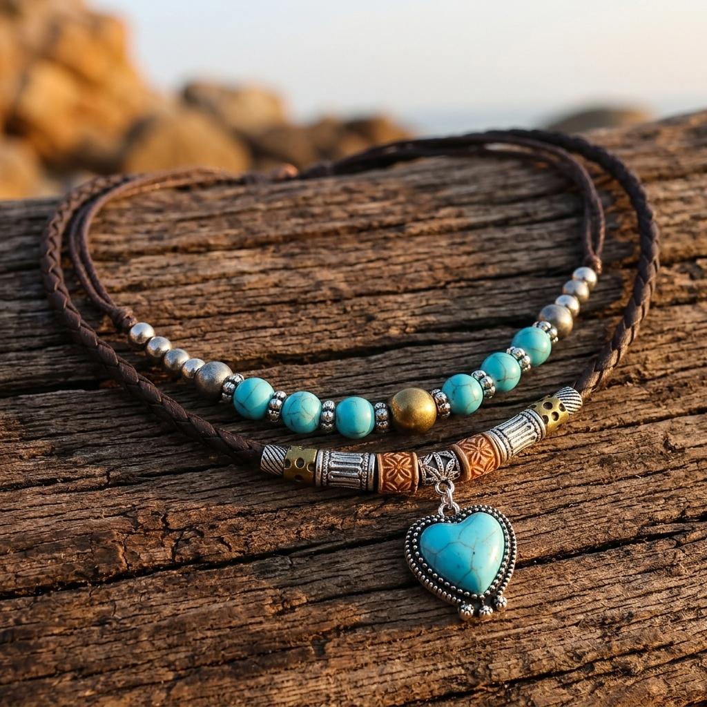 Boho Turquoise Heart Pendant Necklace