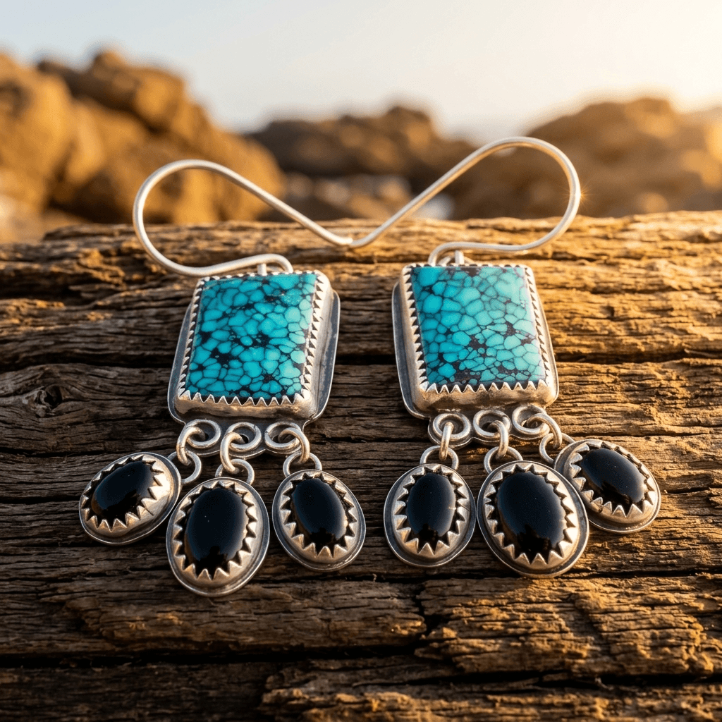 Vintage Western Turquoise Pistol Pendant Earrings