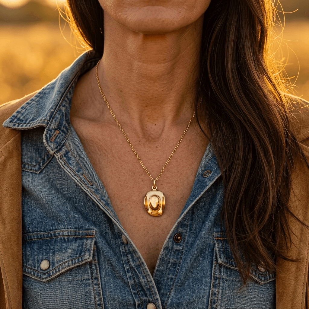 Cowgirl Crown Gold Pendant Necklace