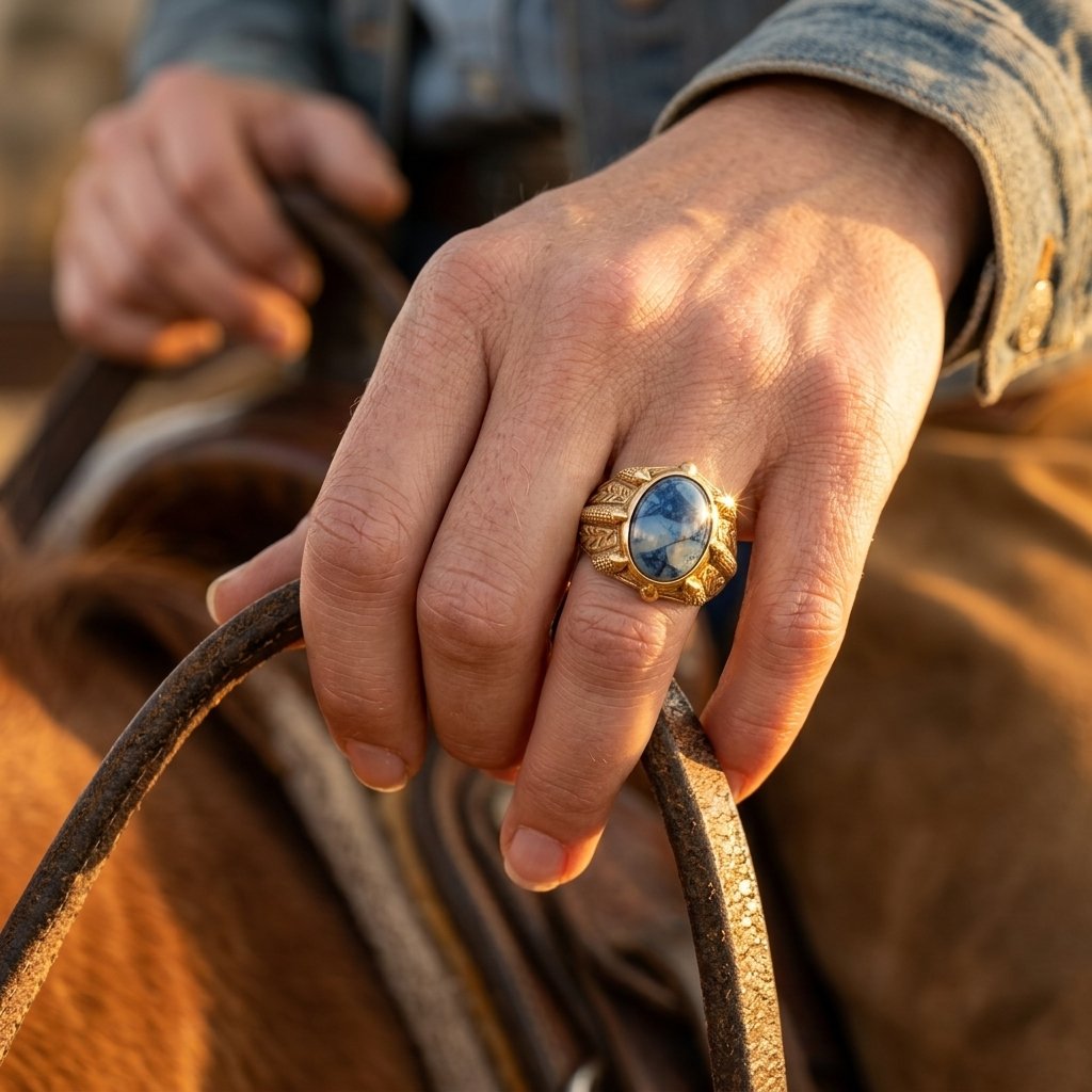 Vintage Gold Filigree Blue Oval Ring