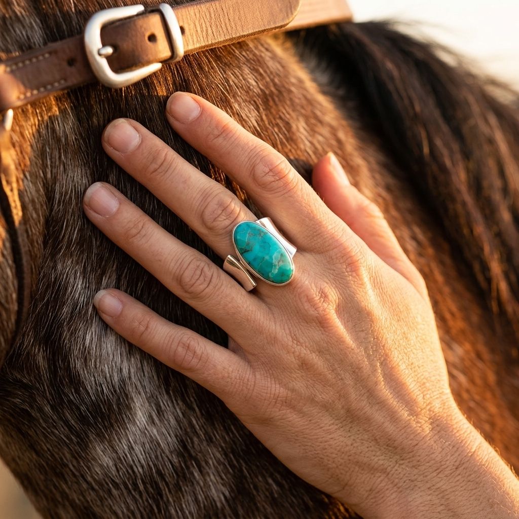 Boho Silver Turquoise Oval Band Ring