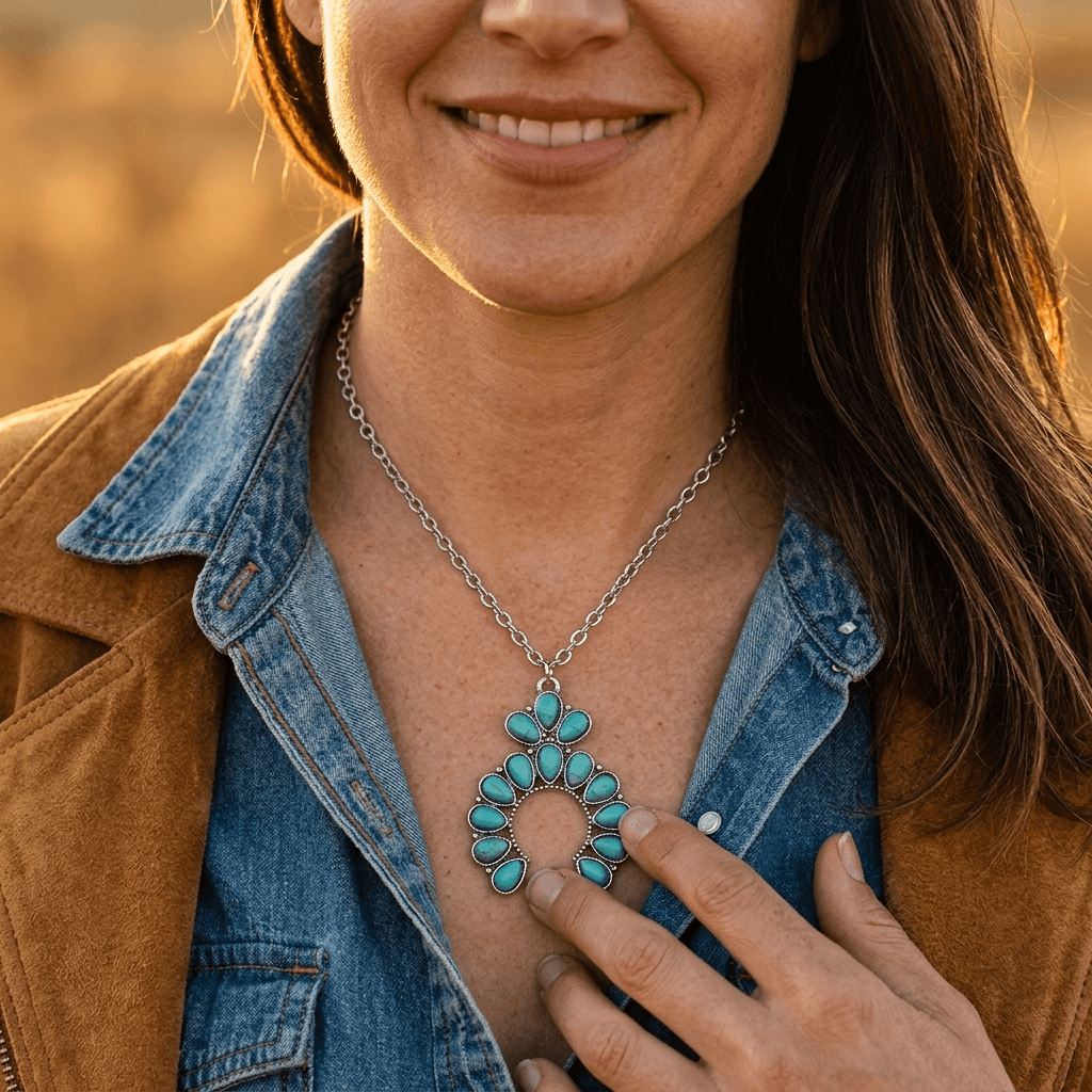 Turquoise Blossom Sterling Silver Pendant Necklace