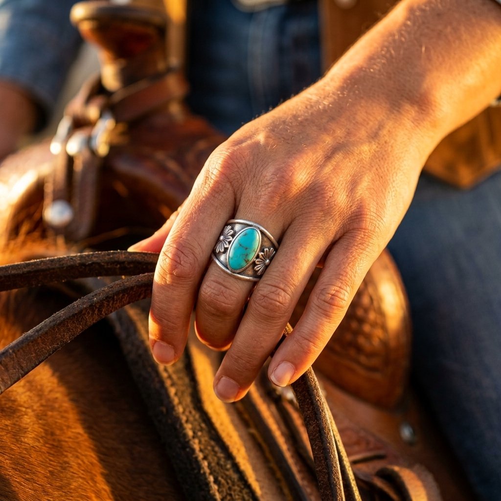 Vintage Bronze Turquoise Oval Flower Ring
